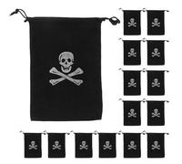 SAFIGLE Lot de 25 sacs à cordon pirate : sacs à dos à trésors avec motif tête de mort, pochettes à pièces pirate pour Halloween, fournitures de fête, noir