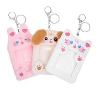 SAFIGLE Lot de 3 porte-cartes photo en peluche pour carte d'identité, badge d'identité, badge d'identité, carte de crédit, Blanc, rose, marron, 13.50X9.50X1.00CM