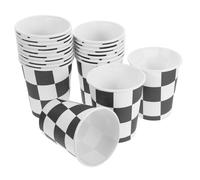SAFIGLE Lot de 30 Gobelets en Papier 250ml à Thème Course Automobile Noir et Blanc à Motif Carreaux, pour Fête D’anniversaire, Mariage et Événements Sportifs, à Thé Jetables pour Boissons