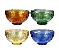 SAFIGLE Lot de 4 Bols d'Offrande Bouddhistes en Cristal Artificiel 6 CM Couleurs Jaune Vert Bleu et Marron Surface Lisse Légers et Pratiques pour Rituels et Offrandes d'Eau Bouddha