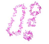 SAFIGLE Lot De 4 Colliers -Têtes Bracelets Bandeaux De Fête De Fête Luau Guirlande De Fleurs Bandeau Hawaïen Couronne De Cou Tenue Hawaïenne Luau Pour Femmes Tissu