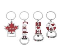SAFIGLE Lot de 4 porte-clés ouvre-bouteilles drapeau canadien - Porte-clés souvenir en métal feuille d'érable, idéal pour les voyages et les fêtes - - drapeau du Canada
