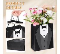 SAFIGLE Lot de 5 Sacs Cadeaux Créatifs en Papier pour Garçons D'honneur, Motif Smoking Noir, avec Poignées, 23 X 19 X 8,9 Cm