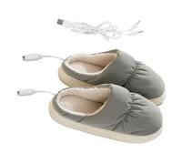 SAFIGLE Pantoufles Chauffantes USB en Peluche Grise Chauffe-Pieds Électrique Portable Protection Thermique pour Maison en Hiver 1 Paire Réutilisable Confort Chaud Rapide