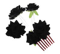 SAFIGLE Pince à Cheveux Mariage en Tissu Noir Forme de Rose - Ensemble 4 Pièces avec Peigne 7 Dents, 2 Pinces U et Broche Fleur - Accessoires Coiffure Demoiselle D’honneur pour Fêtes