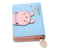 SAFIGLE Pochette Porte Cartes Mignonne PU Porte Change Portable à Motif Chaton Cartoon Organiseur pour Cartes et Femme et Étudiante Bleu