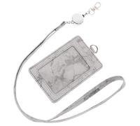 SAFIGLE Porte-Badge d'Identification Vertical en PU Motif Marbre Gris Porte-Cartes d'Élève Léger et Compact Cordon Rétractable Housse de Protection Anti-Rayures pour Badge et Carte