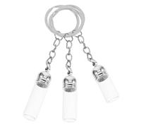 SAFIGLE Porte-Clés Bouteilles en Verre 3Pcs Mini Pendentif Transparent pour Huiles Essentielles Décoration de Paquet Idée Femme Bouteille Parfum Portable Capuchon Argenté