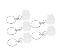 SAFIGLE Porte-Clés Forme Dent Boîte à Dents, Lot de 5, Plastique et Métal, Accessoire de Paquet à Dos pour Garçon et Filles, Blanc