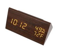 SAFIGLE Réveil Numérique Luminosité Réglable Triangulaire en Bois MDF Affichage Température et Humidité Design Moderne et Minimaliste pour Chambre ou Salon