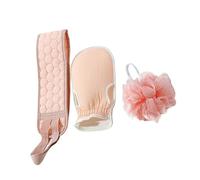 SAFIGLE Set De Bain Exfoliant Avec Moufle Balle De Massage Et Bande Dos Accessoire Douche Pour Nettoyage Profond Du Corps Rose Pour Homme Et Femme