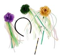 SAFIGLE Set de Bandeau de Carnaval avec Baguette de Fée pour Filles Accessoire Coiffure Vert Or pour Fêtes Parades et Anniversaires