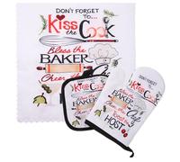 SAFIGLE Set de Maniques et Torchons Cuisine en Polyester Résistant à la Chaleur Dessous de Plat Multifonction Lavable Lot de 3 Set de Pièces pour Protection Anti-Brûlure en Pâtisserie