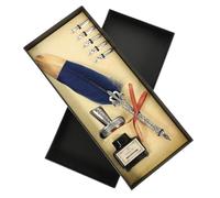 SAFIGLE Stylo à Plume Rétro Vintage en Acier Plume Créative et Encrier en Verre, Décoration de Bureau Élégante pour Kit Complet de Calligraphie