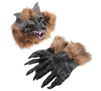 SAFIGLE Wolfkopf Lot de masques et gants pour griffes, masques d'Halloween réalistes pour adultes, idéal pour les fêtes costumées, cosplay et décorations effrayantes