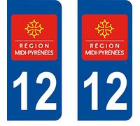 SAFIRMES 2 Autocollants 12 Aveyron Plaque immatriculation département Auto 12 Angles arrondis