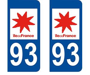 SAFIRMES 2 Autocollants 93 Seine Saint Denis ile de France Plaque immatriculation département Auto 93 : Angles arrondis