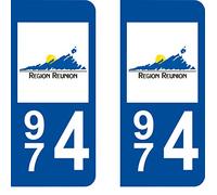 SAFIRMES 2 Autocollants 974 Réunion île Plaque immatriculation département Auto 974 : Angles arrondis