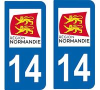 SAFIRMES 2 Stickers Autocollant Style Plaque Auto Immatriculation département 14 Normandie