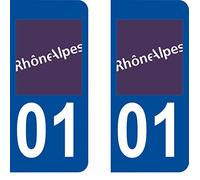 SAFIRMES 2 Stickers Autocollant Style Plaque Immatriculation département 01