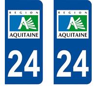 SAFIRMES 2 Stickers Autocollant Style Plaque Immatriculation département 24