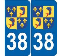 SAFIRMES 2 Stickers Autocollant Style Plaque Immatriculation département 38 Blason