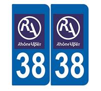 SAFIRMES 2 Stickers Autocollant Style Plaque Immatriculation département 38 RA