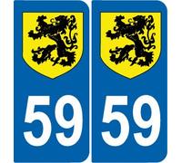 SAFIRMES 2 Stickers Autocollant Style Plaque Immatriculation département 59 Lion