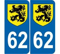 SAFIRMES 2 Stickers Autocollant Style Plaque Immatriculation département 62 Lion