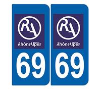 SAFIRMES 2 Stickers Autocollant Style Plaque Immatriculation département 69 RA