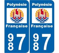 SAFIRMES 2 Stickers de Plaque d'immatriculation Auto 987 Polynésie Française - Drapeau