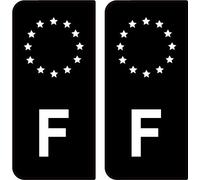 SAFIRMES 2 Stickers Plaque d'immat. Auto F France - Identifiant Européen - Noir & Blanc