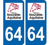 SAFIRMES 2 Stickers Style Plaque Auto Nouvelle-Aquitaine 64