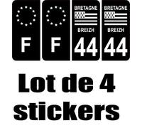 SAFIRMES 4 Autocollants Stickers Auto Plaque d'immatriculation 44 "Black Edition Bretagne
