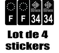 SAFIRMES 4 Stickers Style Auto Plaque immatriculation Full Black OCCITANIE 34