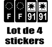 SAFIRMES 4 Stickers Style Auto Plaque immatriculation Full Black Region ILE DE France 91