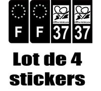 SAFIRMES 4 Stickers Style Auto Plaque immatriculation Full Black Region VAL DE Loire 37