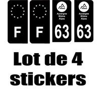 SAFIRMES 4 Stickers Style Auto Plaque immatriculation Noir Auvergne Rhone Alpes 63