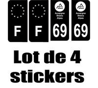 SAFIRMES 4 Stickers Style Auto Plaque immatriculation Noir Auvergne Rhone Alpes 69