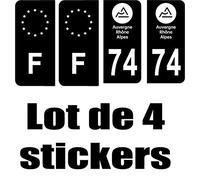 SAFIRMES 4 Stickers Style Auto Plaque immatriculation Noir Auvergne Rhone Alpes 74