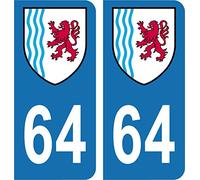 SAFIRMES Département 64-2 Autocollants Blason immatriculation Auto Plaque AQUITAINE 2018