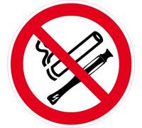 SAFIRMES Étiquette de sécurité ISO - International Non Fumeur et sans e-Cigarette Symbole - Défense de Fumer et de vapoter - Autocollant 100mm Diamètre (Pack de 5 Stickers)