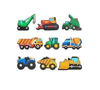 SAFITOYA Charmes pour chaussures pour garçons, décoration de camion de transport, 9 pièces, grue à rabat, mélangeur, voiture, chaussures, breloques pour garçons et filles, cadeaux de fête, taille