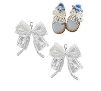 SAFITOYA Lot de 2 breloques élégantes en dentelle avec nœud en perles pour baskets, accessoire parfait pour les filles à la mode, transformez vos coups de pied avec des décorations de chaussures en