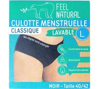 Feel Natural - Culotte Menstruelle Taille L - Sous Vêtement Femmes Coloris Noir, Culotte de Regle Lavable Anti Fuite - Confort Hygiénique, Protection Absorbante Sans Couture Apparente - Flux Moyens