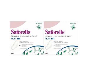 Saforelle Protections Serviettes Hygiéniques en Coton BIO Nuit - Lot de 2 x 10 protections