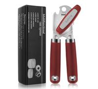 Safring Can Opener Manual, Heavy Duty Handheld Strong Can Opener with Soft Touch Handle, Sharp Blade Smooth Edge, Can Openers with Multifunctional Bottle Opener, Red
