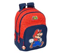 SUPER MARIO TRICK - Sac à dos scolaire pour enfants, idéal pour les enfants de différents âges, confortable et polyvalent, qualité et résistance, 32 x 15 x 42 cm, Bleu foncé/rouge, M, Décontracté