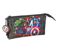 safta Avengers Vendetta - Trousse Triple, Trousse pour Enfant, idéale pour Les Enfants d'âge Scolaire, Confortable et Polyvalente, qualité et résistance, 22 x 3 x 12 cm, Noir, M, Décontracté