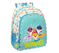BABY SHARK SURFING Sac à dos scolaire pour enfants avec musique, idéal pour les enfants de différents âges, confortable et polyvalent, qualité et résistance, 27 x 10 x 33 cm, Bleu et blanc,